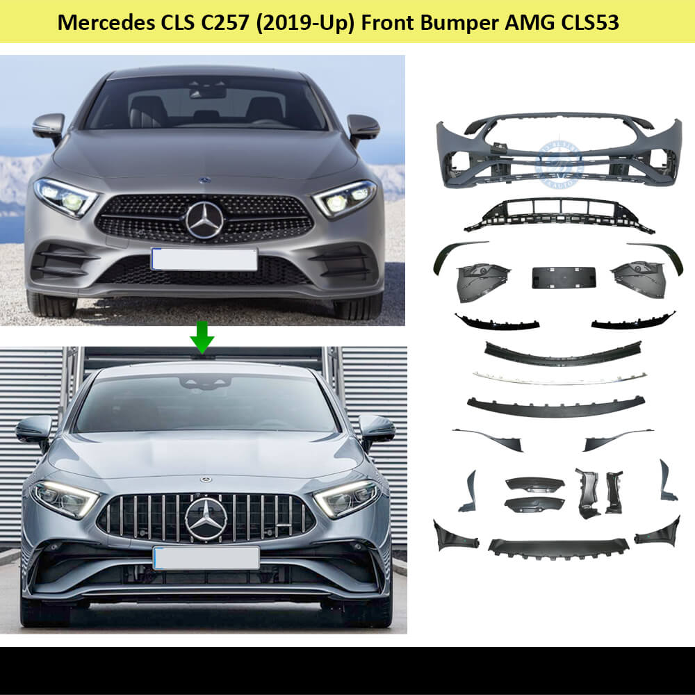 Mercedes CLS-Class C257 (2019-Up), Front Bumper AMG CLS53 with Park Assist, China, 2578807802 Mercedes CLS-Class C257 (2019-Up), Front Bumper AMG CLS53 with Park Assist, China, 2578807802